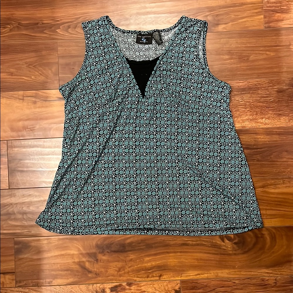 New Additions Maternity Stylish Patterned Tank Top - Black and Blue Size Large